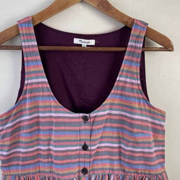 Madewell Scoopneck Tank Dress in Rainbow Stripe 100% Cotton A-Line Size S - Picture 6 of 12